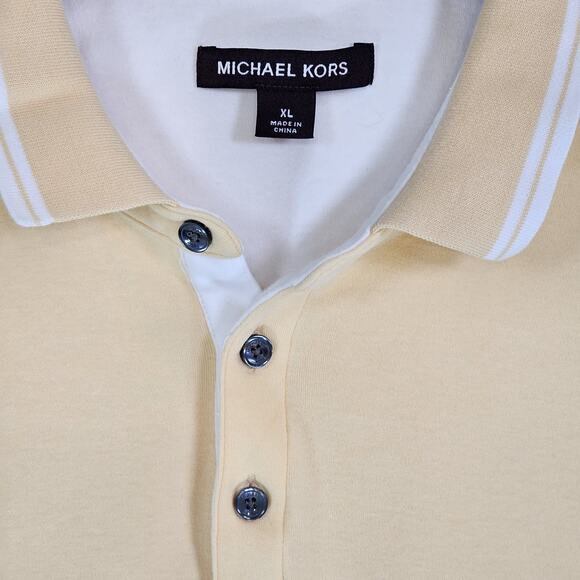 Michael Kors Men's MK Polo Short Sleeve Shirt Size XL 100% Cotton Yellow & White - Picture 5 of 9